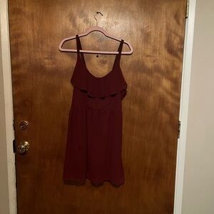 Burgundy cocktail dress with pockets!